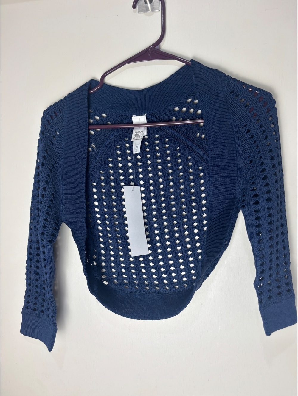 Maxine Layers Navy Open Knit Shrug Bolero XS Boho Cottagecore NWT